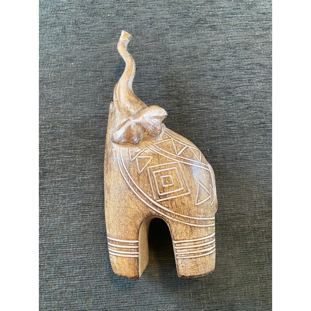 Elephant Figurine Home Decor Small Brown Excellent Boho Tribal Etched